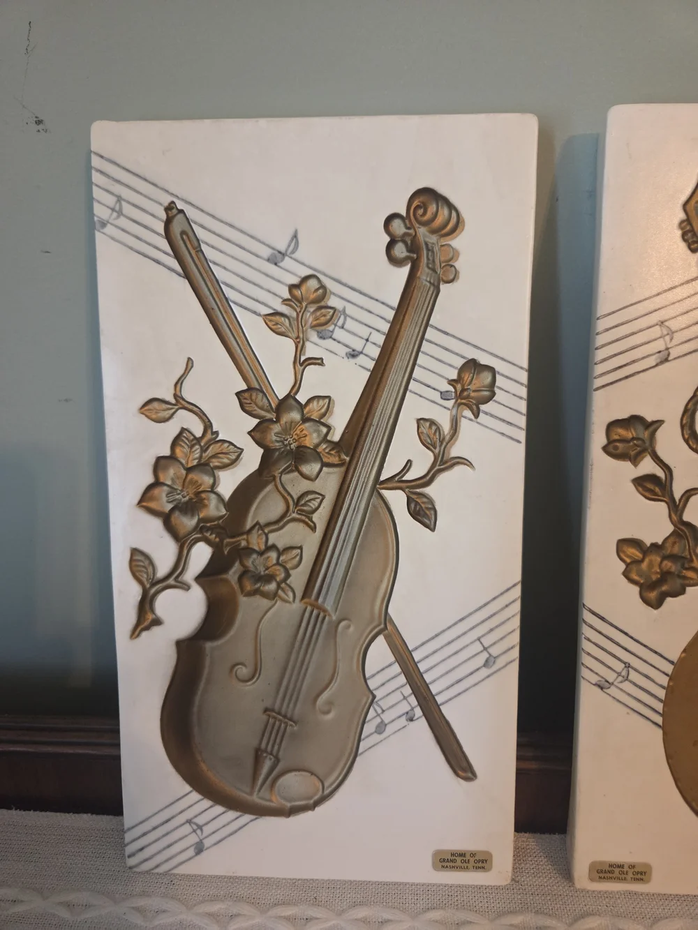 Vintage MCM Enesco Chalkware Wall Plaques Celebrating The Grand Ole Opry